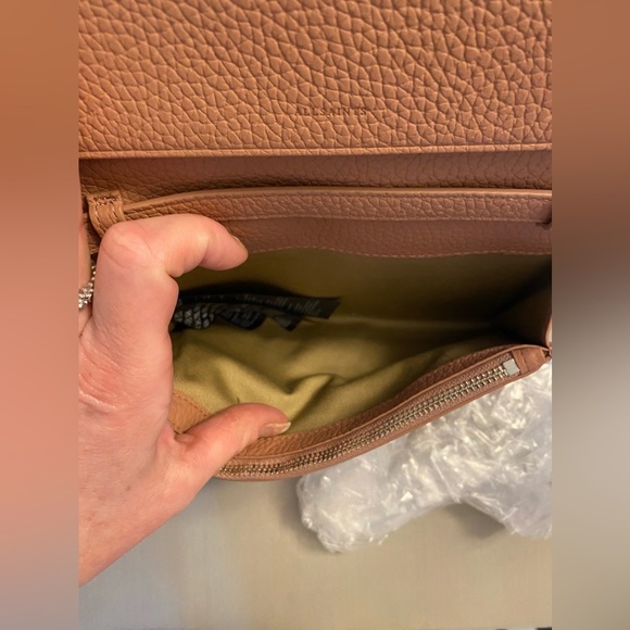 Auth All Saints NWT pink terracotta crossbody chain silver hardware dust bag - Picture 8 of 16